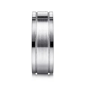14K White Gold Diamond Mens Wedding Ring in Satin Finish