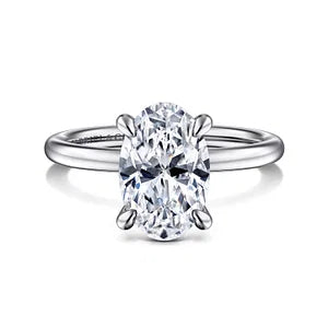 14K White Gold Hidden Halo Oval Diamond Engagement Ring