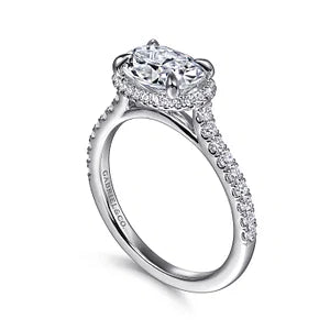 14K White Gold Oval Halo Diamond Engagement Ring