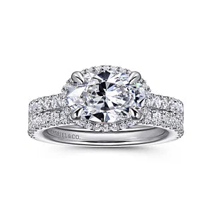 14K White Gold Oval Halo Diamond Engagement Ring