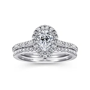 14K White Gold Pear Shape Halo Diamond Engagement Ring