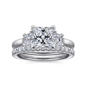 14K White Gold Princess Cut Three Stone Diamond Engagement Ring