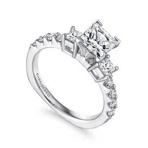 14K White Gold Princess Cut Three Stone Diamond Engagement Ring-EMERSON