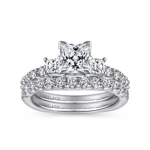 14K White Gold Princess Cut Three Stone Diamond Engagement Ring-EMERSON