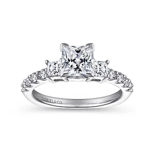 14K White Gold Princess Cut Three Stone Diamond Engagement Ring-EMERSON