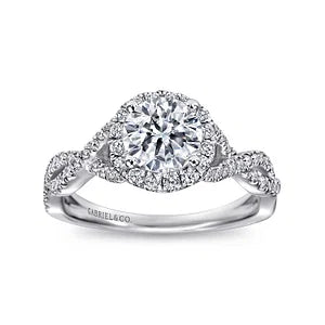 14K White Gold Round Halo Diamond Engagement Ring- Marissa