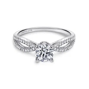 14K White Gold Round Split Shank Diamond Engagement Ring-ELYSE