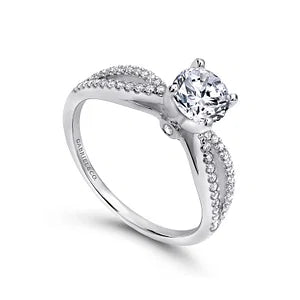 14K White Gold Round Split Shank Diamond Engagement Ring-ELYSE