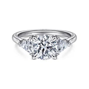 14K White Gold Round Three Stone Diamond Engagement Ring-MALONEY