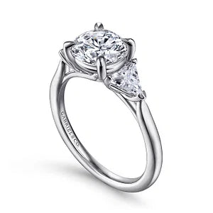 14K White Gold Round Three Stone Diamond Engagement Ring-MALONEY