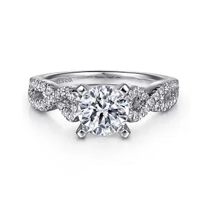 14K White Gold Round Twisted Diamond Engagement Ring-Kayla