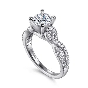 14K White Gold Round Twisted Diamond Engagement Ring-Kayla