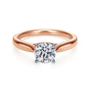 14K White-Rose Gold Round Diamond Engagement Ring-LUCIA