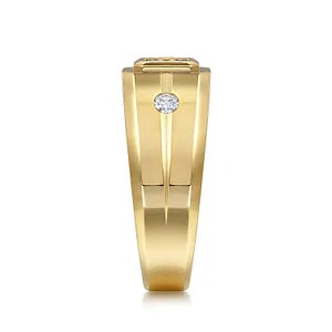 14K Yellow Gold Diamond Mens Engagement Ring in Sand Blast Finish