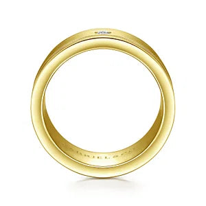 14K Yellow Gold Diamond Mens Wedding Ring in Satin Finish
