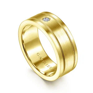 14K Yellow Gold Diamond Mens Wedding Ring in Satin Finish
