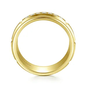 14K Yellow Gold Diamond Mens Wedding Ring in Satin Finish