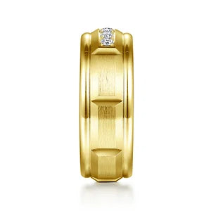 14K Yellow Gold Diamond Mens Wedding Ring in Satin Finish