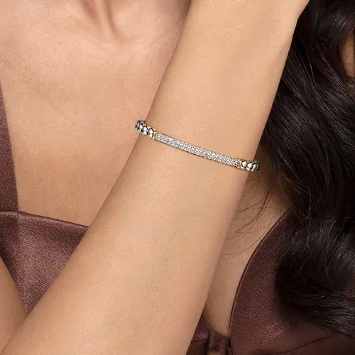 14K Yellow Gold and 925 Sterling Silver Bujukan White Sapphire Open Bangle Bracelet