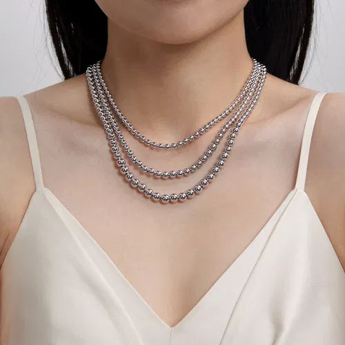 STERLING SILVER BUJUKAN BEADS 3 LAYERED NECKLACE NK by Gabriel & Co.