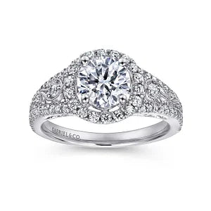 Vintage Inspired 14K White Gold Round Halo Diamond Engagement Ring-MARLENA
