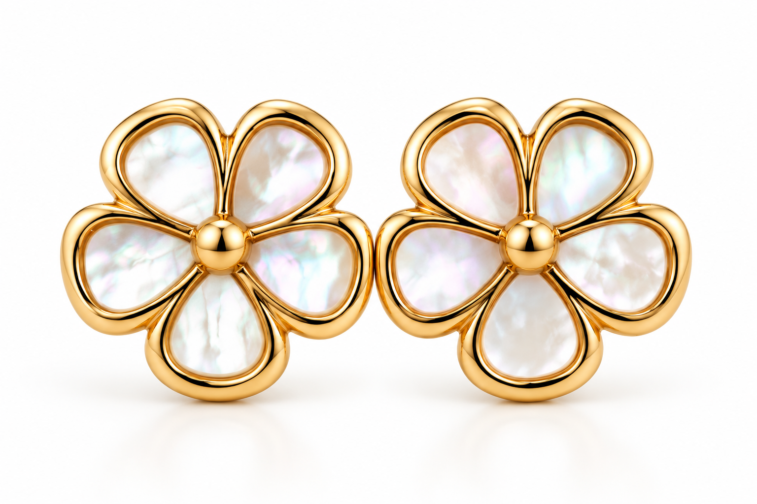 14K Yellow Gold Children Mother-of-Pearl Flower Stud Earrings