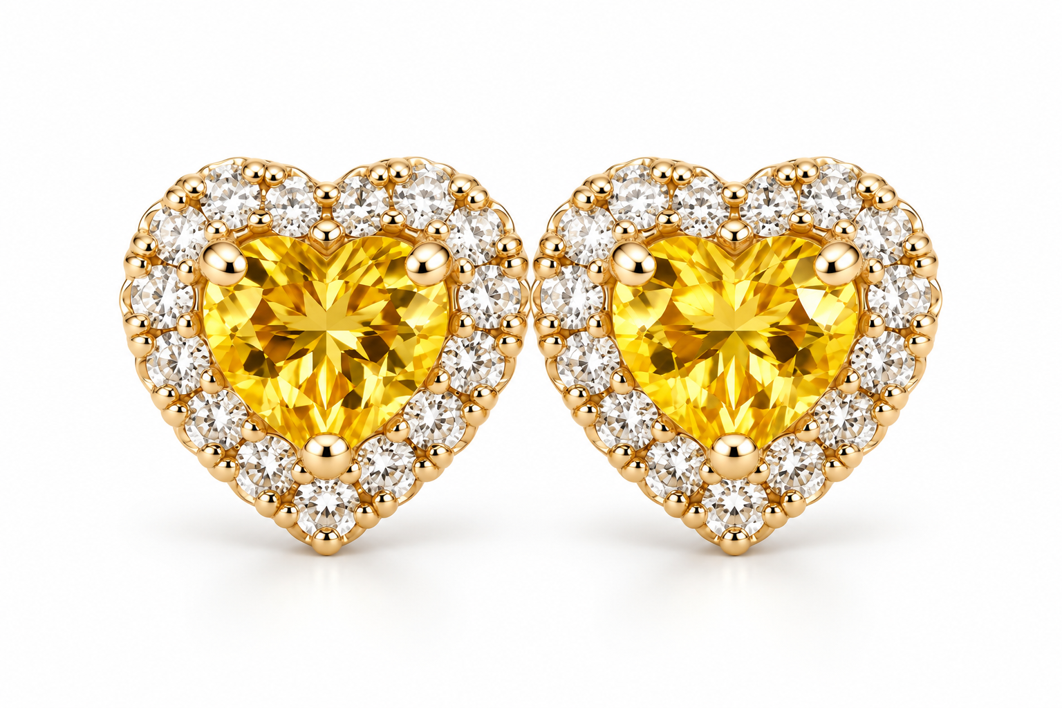 14K Yellow Gold Children Citrine Heart Halo Stud Earrings with Cubic Zirconia