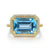 14K Yellow Gold Diamond and Blue Topaz Emerald Cut Ladies Ring With Flower Pattern Gallery
