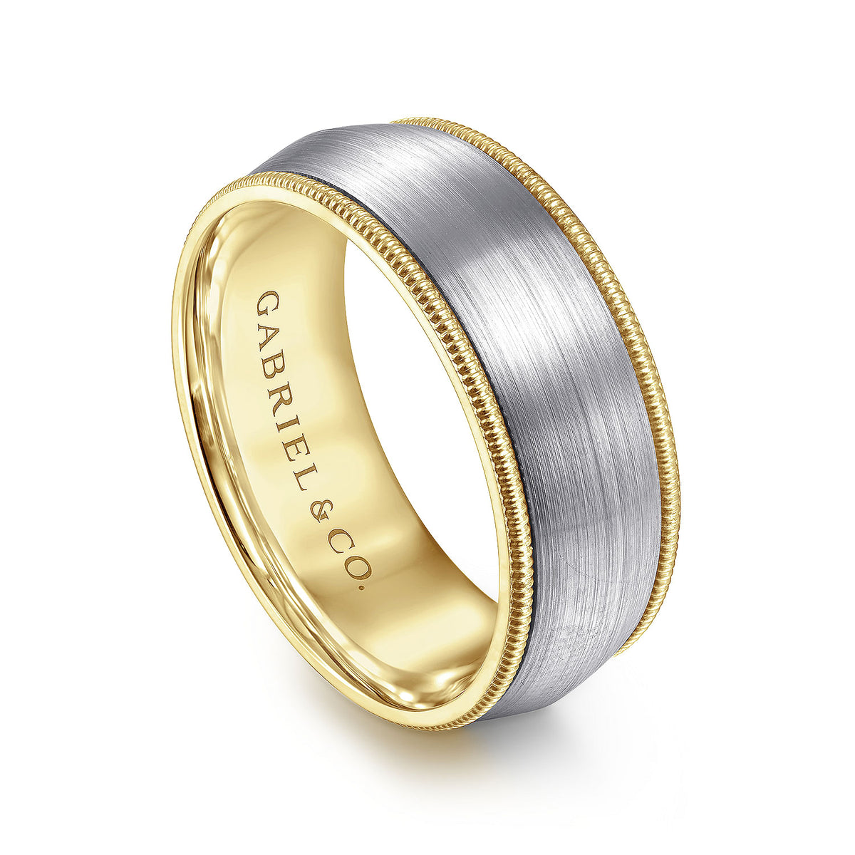 14K White-Yellow Gold 8mm - Two Tone Men&#39;s Wedding Band in Satin Finish