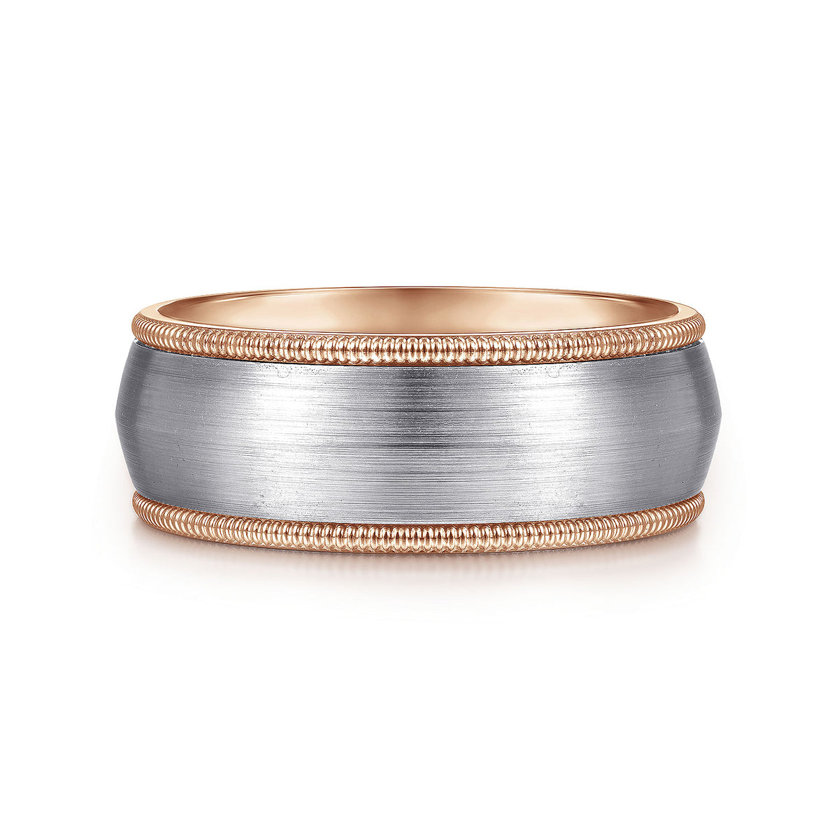 14K White-Rose Gold 8mm - Two Tone Men&#39;s Wedding Band in Satin Finish