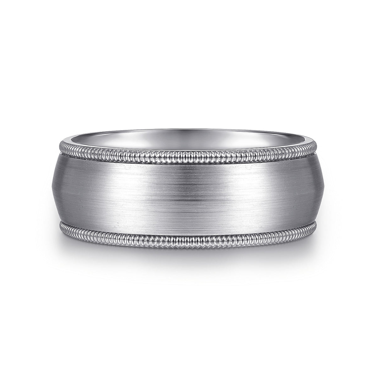 14K White Gold 8mm - Men&#39;s Wedding Band in Satin Finish