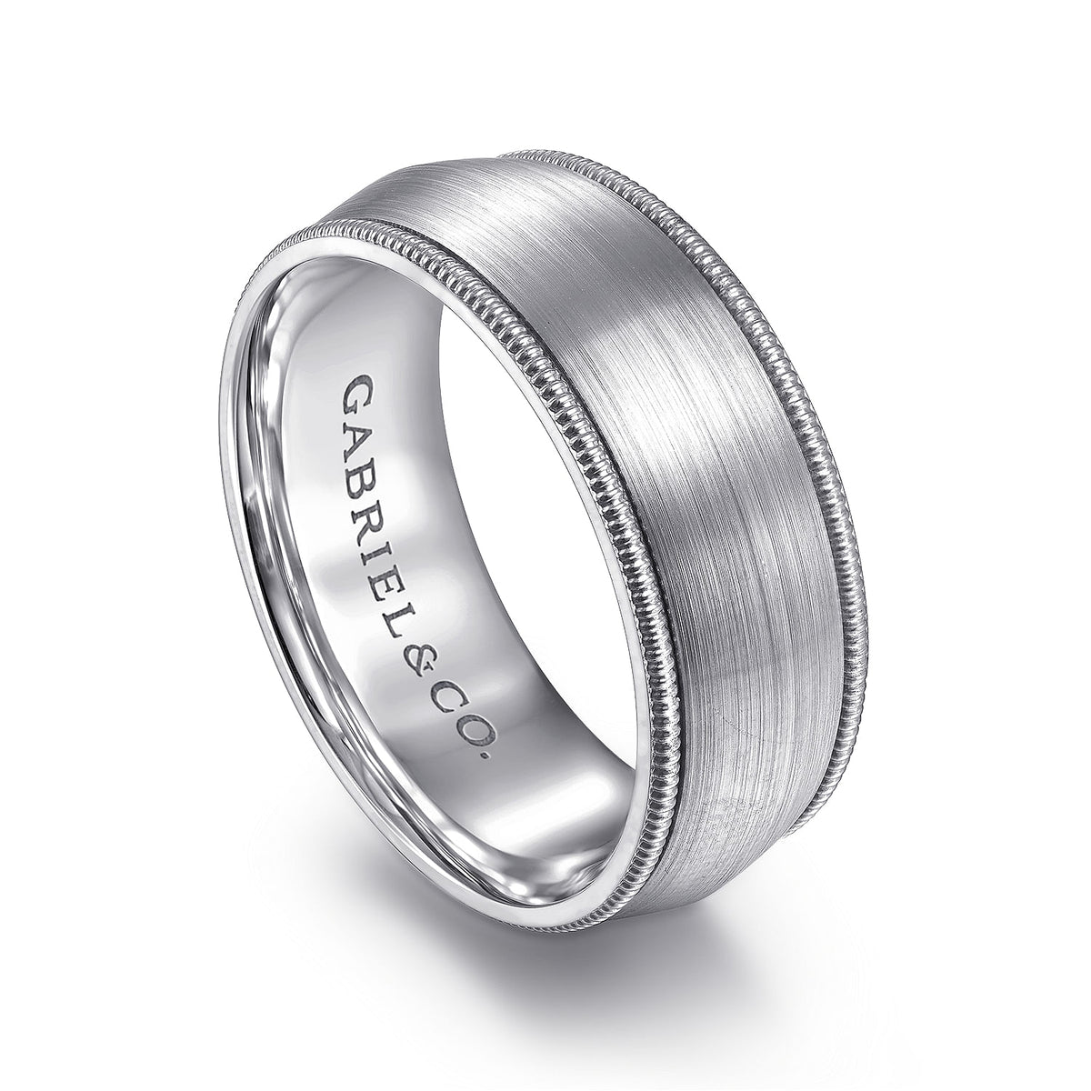 14K White Gold 8mm - Men&#39;s Wedding Band in Satin Finish