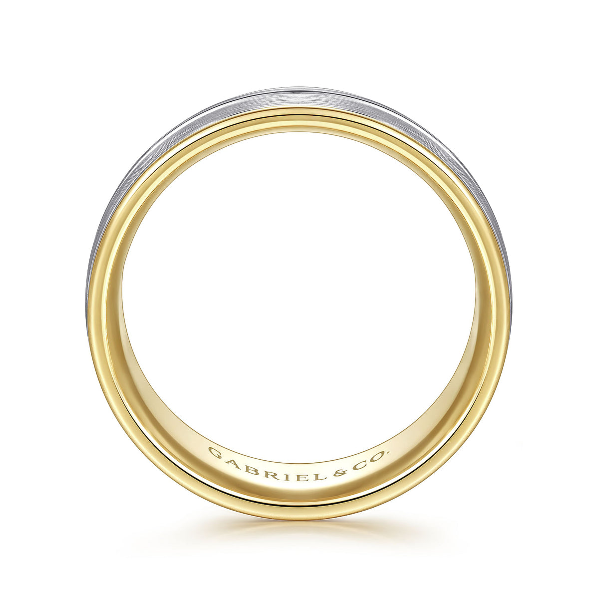 14K White-Yellow Gold 8mm - Two Tone Men&#39;s Wedding Band in Satin Finish