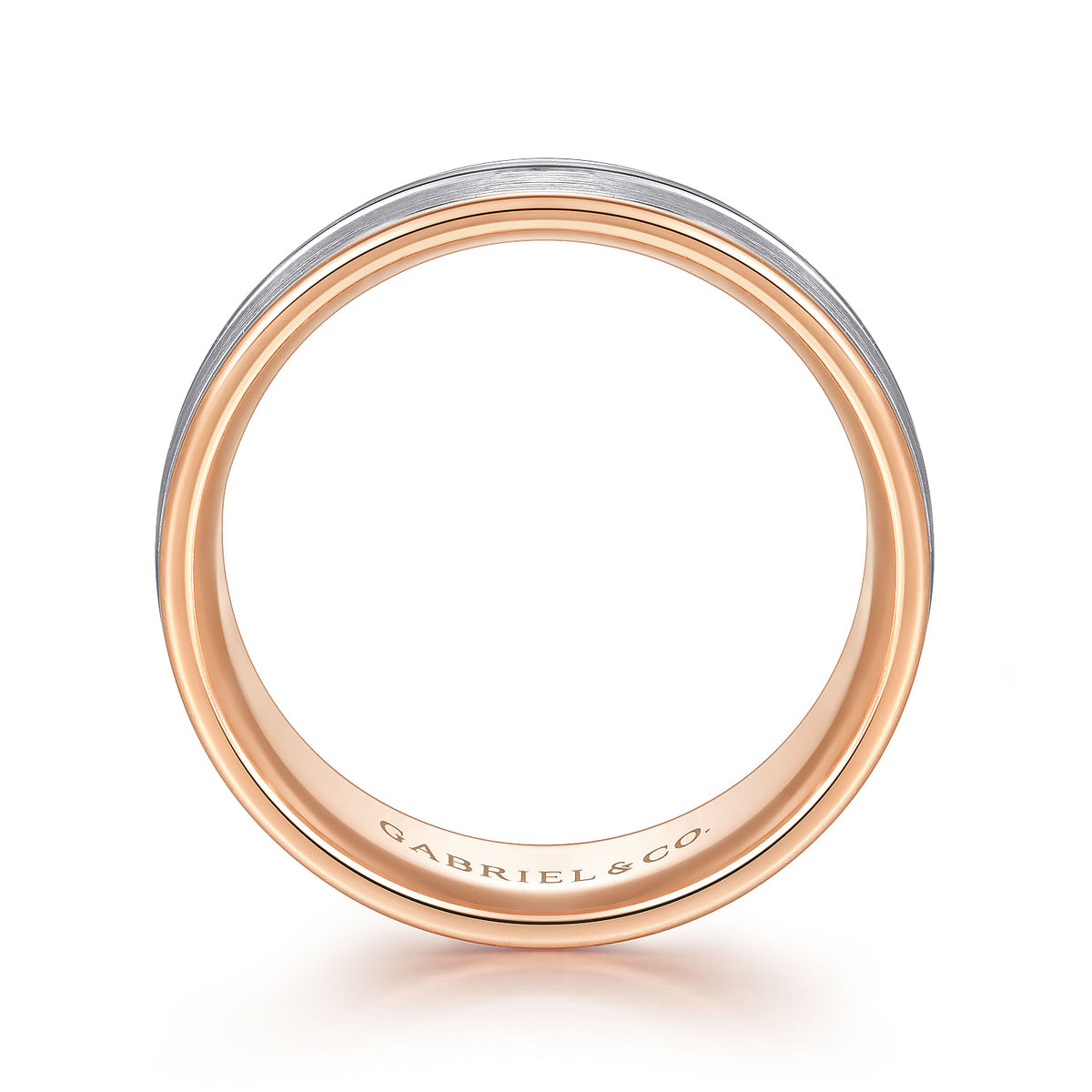 14K White-Rose Gold 8mm - Two Tone Men&#39;s Wedding Band in Satin Finish