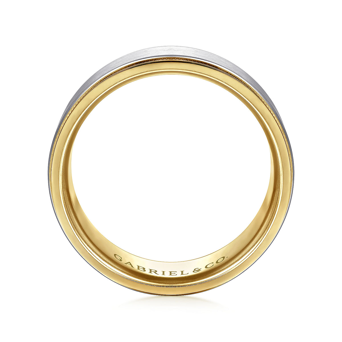 14K White-Yellow Gold 8mm - Two Tone Men&#39;s Wedding Band in Satin Finish