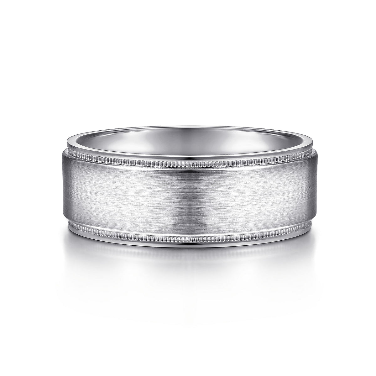 14K White Gold 8mm - Men&#39;s Wedding Band in Satin Finish