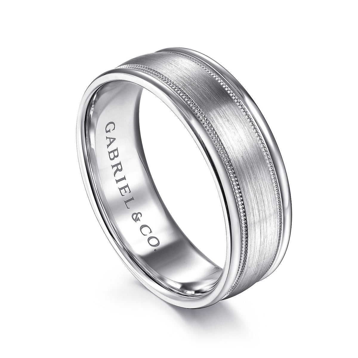 14K White Gold 7mm - Men&#39;s Wedding Band in Satin Finish