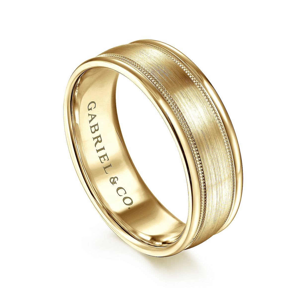 14K Yellow Gold 7mm - Men&#39;s Wedding Band in Satin Finish