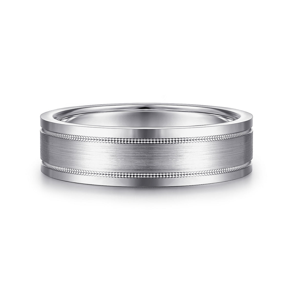 14K White Gold 6mm - Men&#39;s Wedding Band in Satin Finish