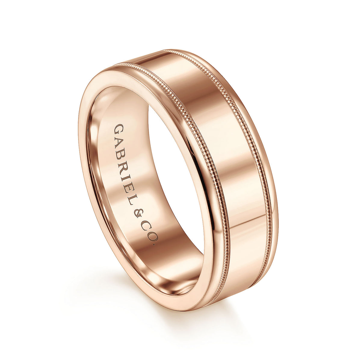 14K Rose Gold 7mm - High Polished Men&#39;s Wedding Band