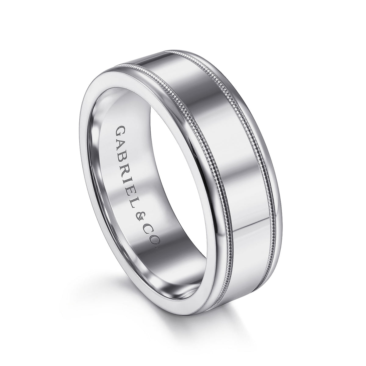 14K White Gold 7mm - High Polished Men&#39;s Wedding Band