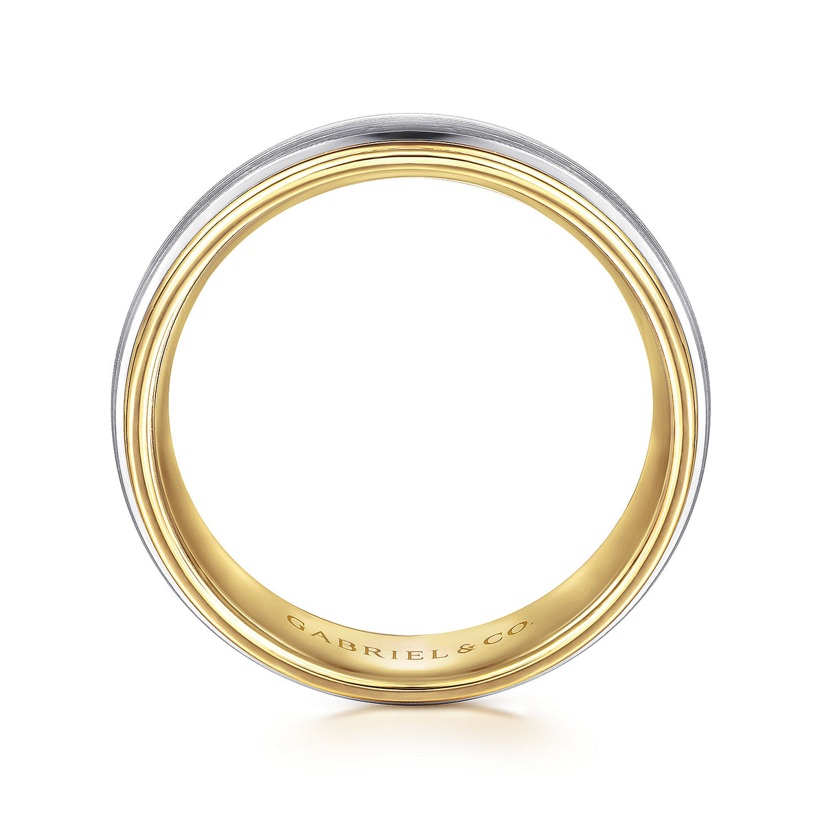 14K White-Yellow Gold 8mm - Two Tone Men&#39;s Wedding Band in Satin Finish