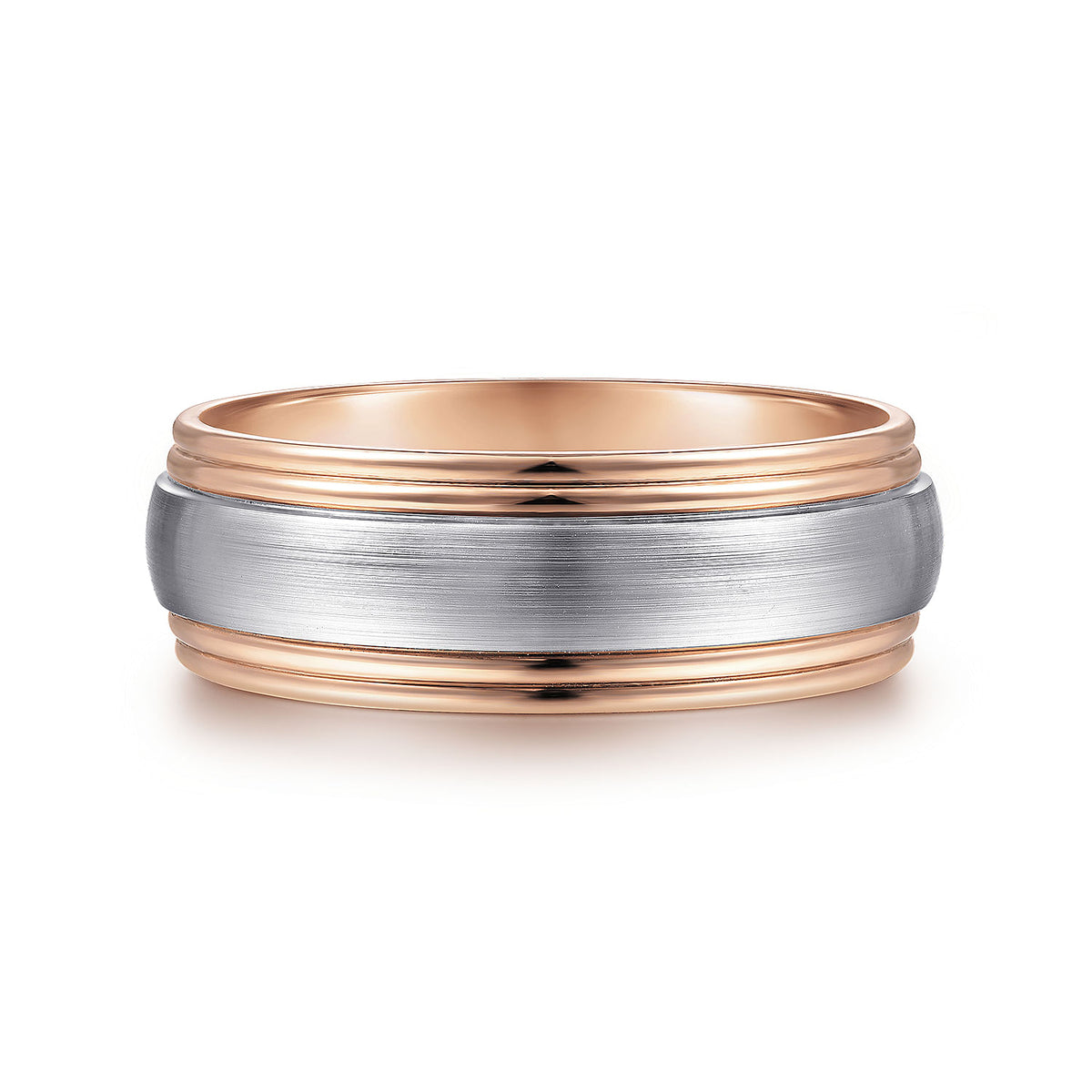 14K White-Rose Gold 8mm - Two Tone Men&#39;s Wedding Band in Satin Finish
