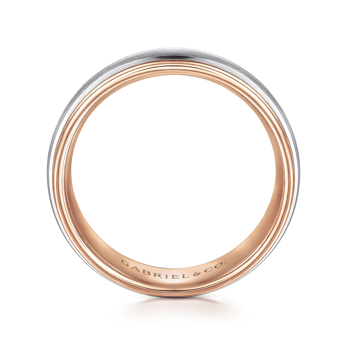 14K White-Rose Gold 8mm - Two Tone Men&#39;s Wedding Band in Satin Finish