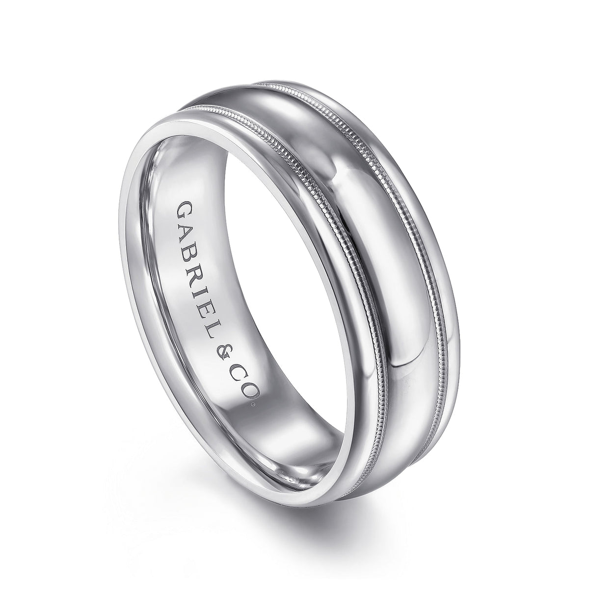14K White Gold 7mm - Men&#39;s Wedding Band in High Polished Finish