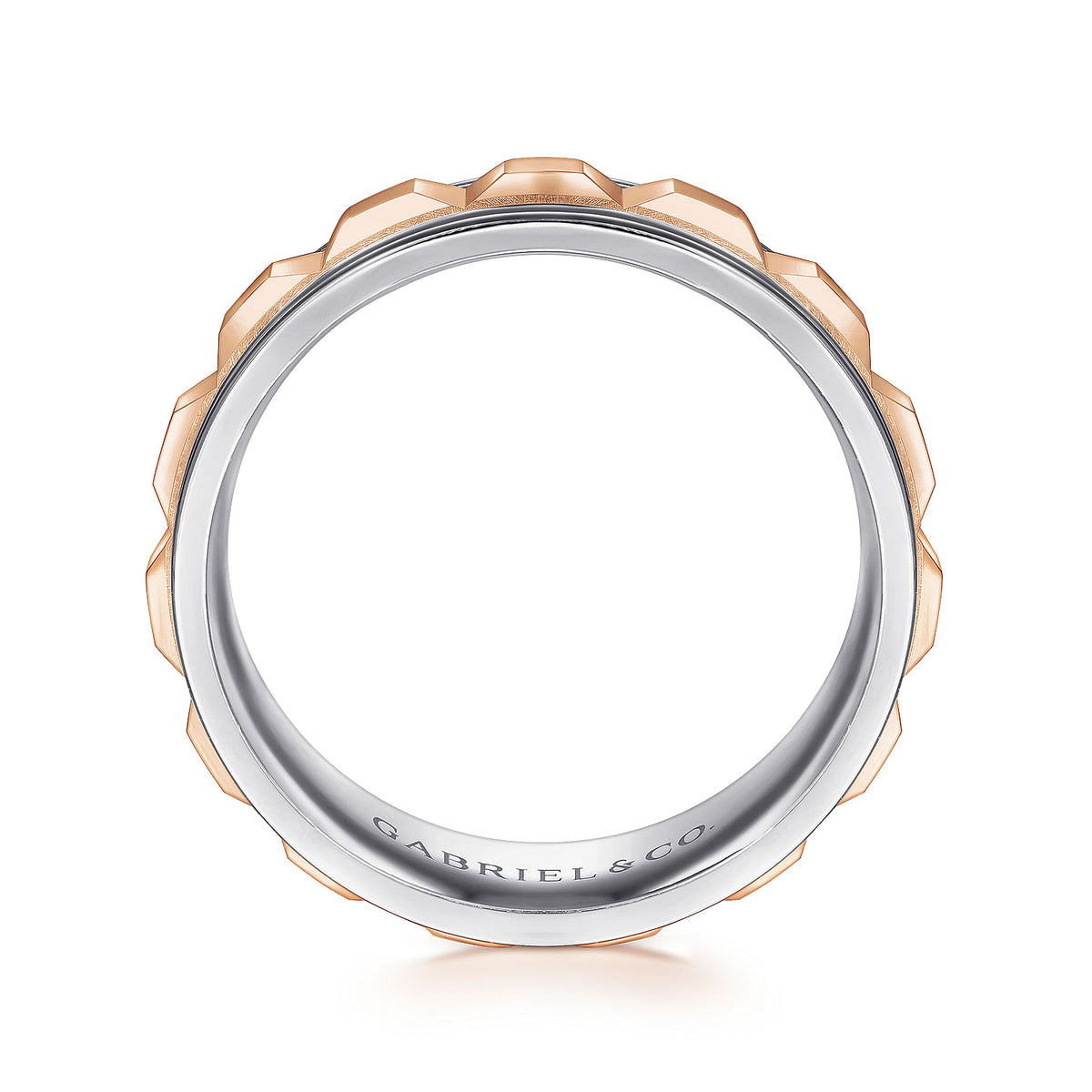 14K White-Rose Gold 8mm - Grommet Inlay Men&#39;s Two Tone Wedding Band
