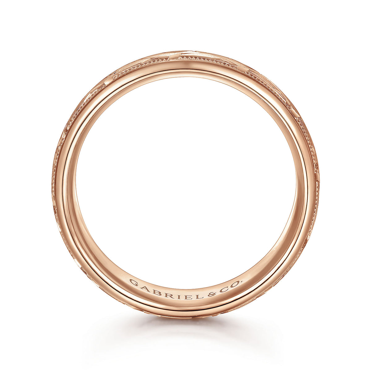 14K Rose Gold 7mm - Engraved Woven Men&#39;s Wedding Band in Satin Finish