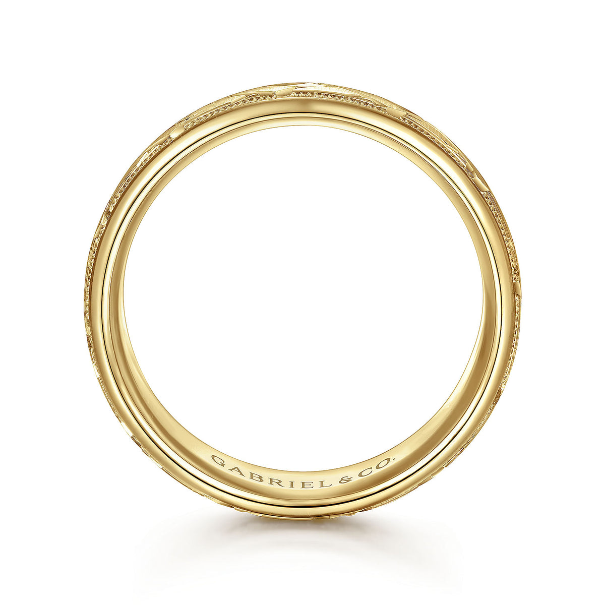 14K Yellow Gold 7mm - Engraved Woven Men&#39;s Wedding Band in Satin Finish