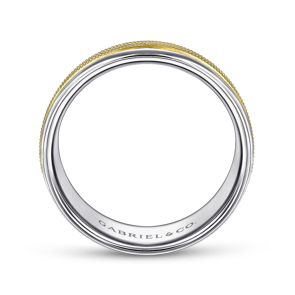 14K White-Yellow Gold 7mm - Two Tone Men&#39;s Wedding Band in High Polished Finish
