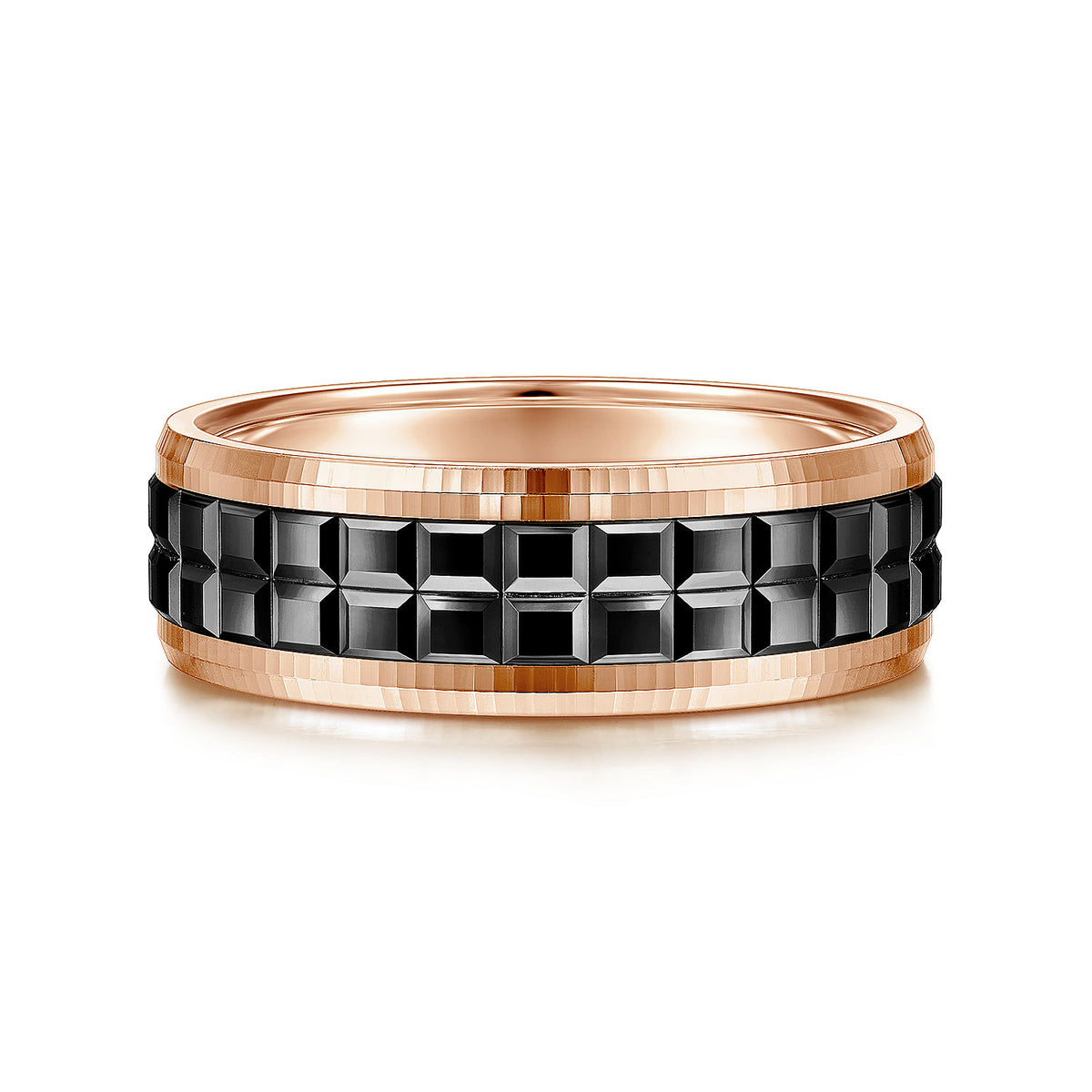 14K Rose Gold Cubic Men&#39;s Wedding Band